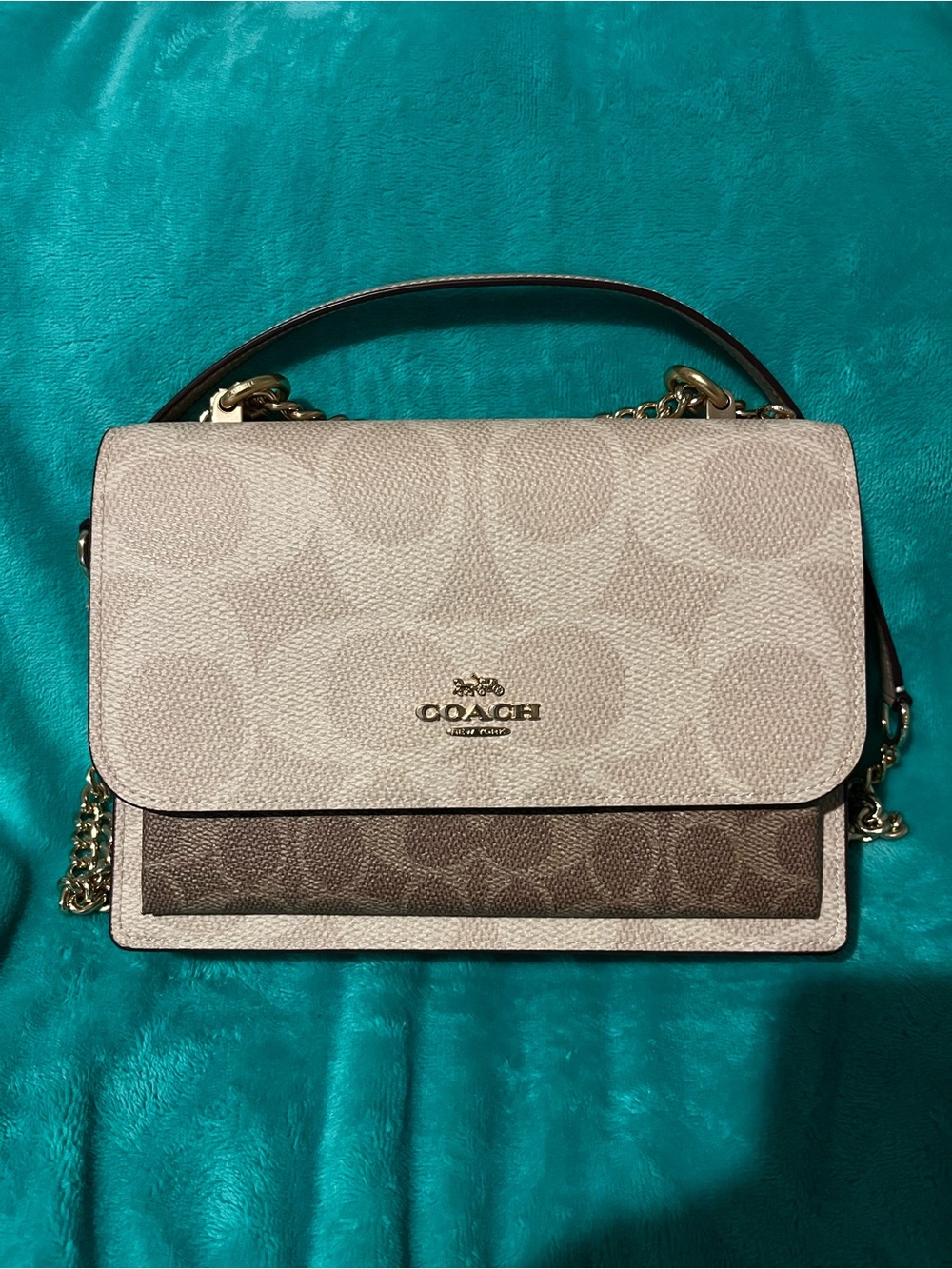 NWT Coach Klare Signature Crossbody Two-Tone Chain Shoulder Bag in Beige & Brown